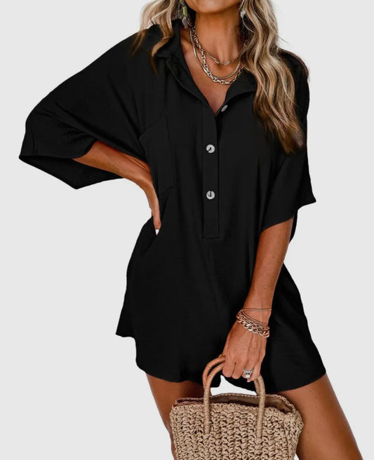 Collared Button Loose Fit Romper